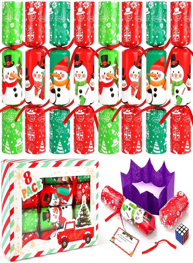SURCVIO 8 Pack Non-Snap Christmas Table Party Favors with Party Hats Joke Little Gifts for Kids Adults, Christmas Snowman Design, Xmas Seasonal Holiday Dinner Traditions Supplies - Image 1